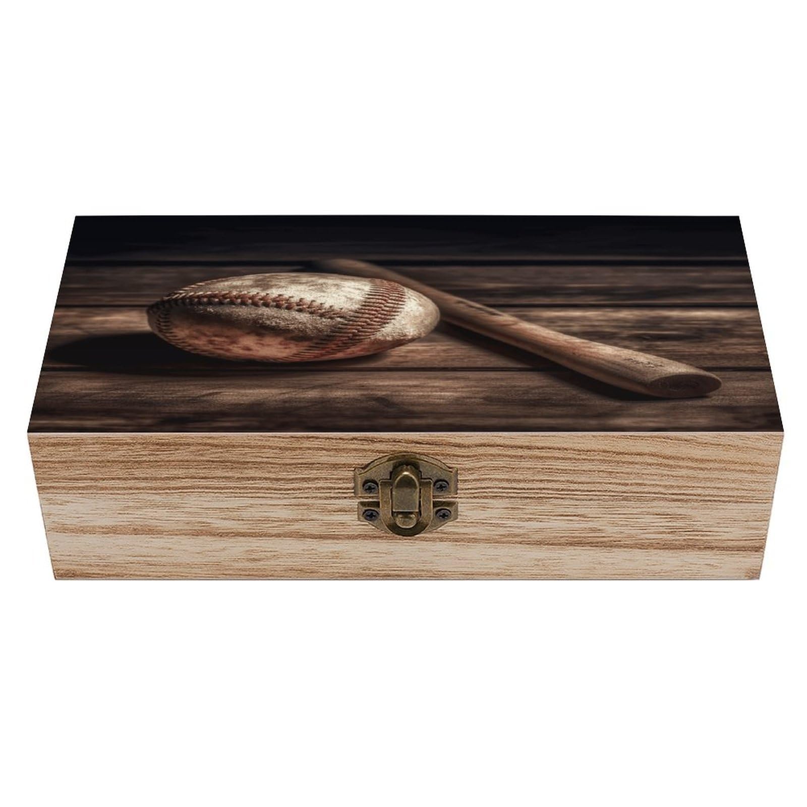 asbwuo Baseball on Wooden Wood Keepsake Box Wooden Box with Hinged Lid