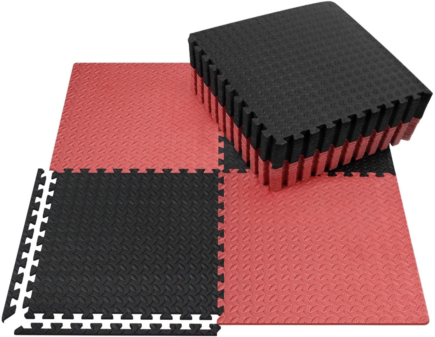 SIGNATRON 24mm Thick, Exercise Mat Tiles, Interlocking Foam, Micro-Grid Design, for Gymnastics, Exercise, Play Areas, Home Gyms, Dance Studios, Yoga Rooms (8Pcs, Red - Black)