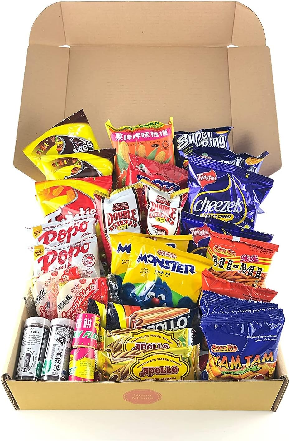 NONA MANIS® Snack Box Variety Pack (38 Count) Ultimate Sampler Mixed Box Chips Candy Care Bundle Package For Office Meetings Schools Friends Gathering 2022 Students Keropok Childhood (38 Count Fixed)