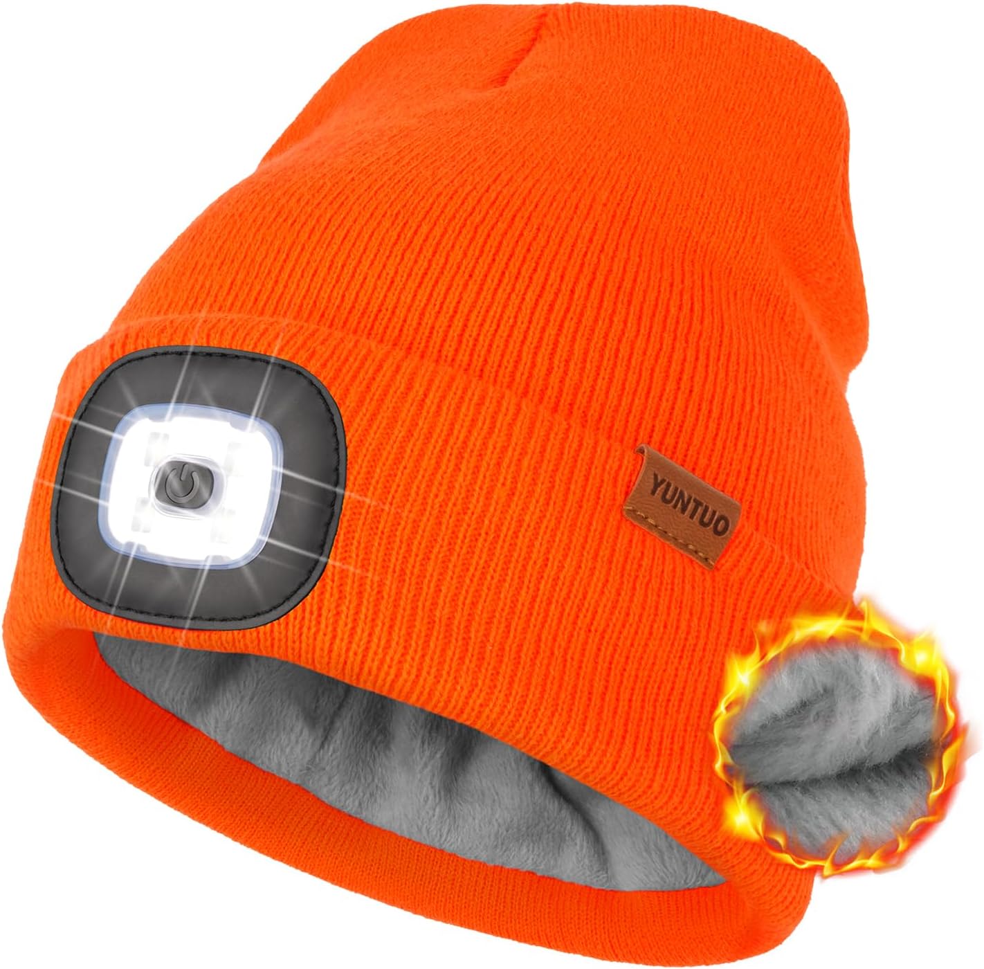 YunTuo Fleece Lined Beanie Headlamp Hat with Light, Rechargeable LED Winter Cap, Gifts for Men Women Husband