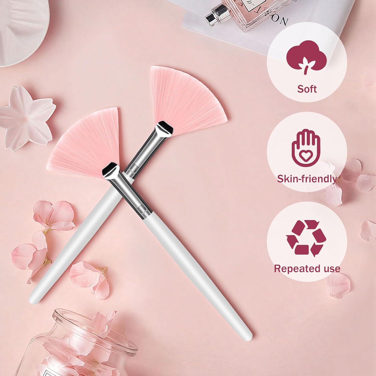 24 Facial Brushes & Esthetician Brush, Soft Fan Brushes as Face Mask Applicator, Brushes Makeup Tool, Facial Mask Brush for Sensitive Skin, for Facial Brushes Esthetician Use in Spa & Home(Pink)