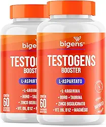 Testogens Booster, L-Aspartato, Boro, Taurina, Zinco Bisglicinato, Magnésio, 60 Cápsulas, Bigens (Kit 2)