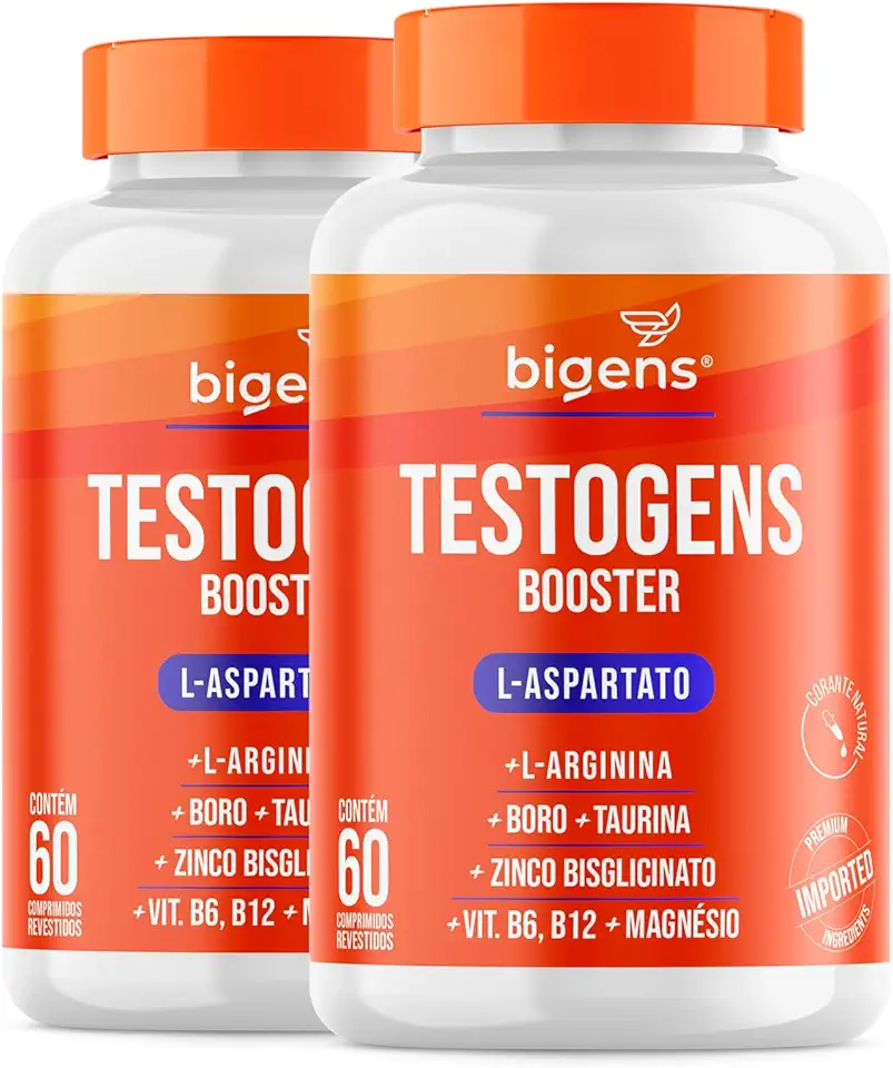 Testogens Booster, L-Aspartato, Boro, Taurina, Zinco Bisglicinato, Magnésio, 60 Cápsulas, Bigens (Kit 2)