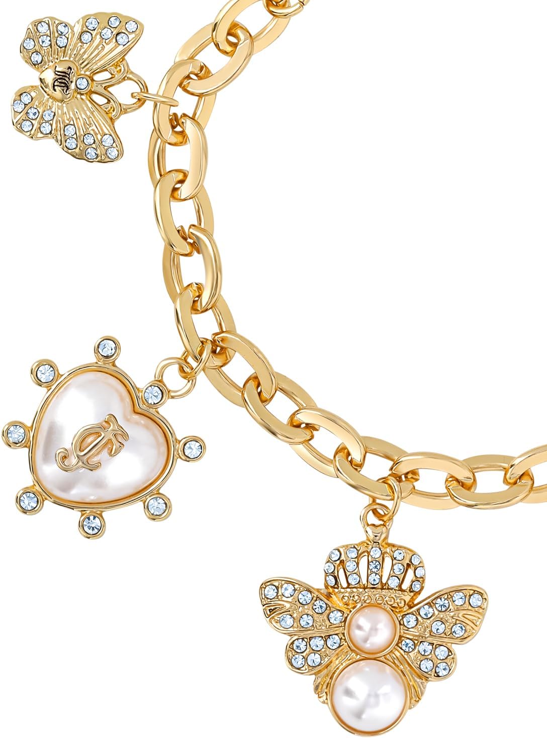 Juicy Couture Charm Bracelets for Women 7.5", Gold-Tone Chunky Bracelet with Novelty and Logo Charms