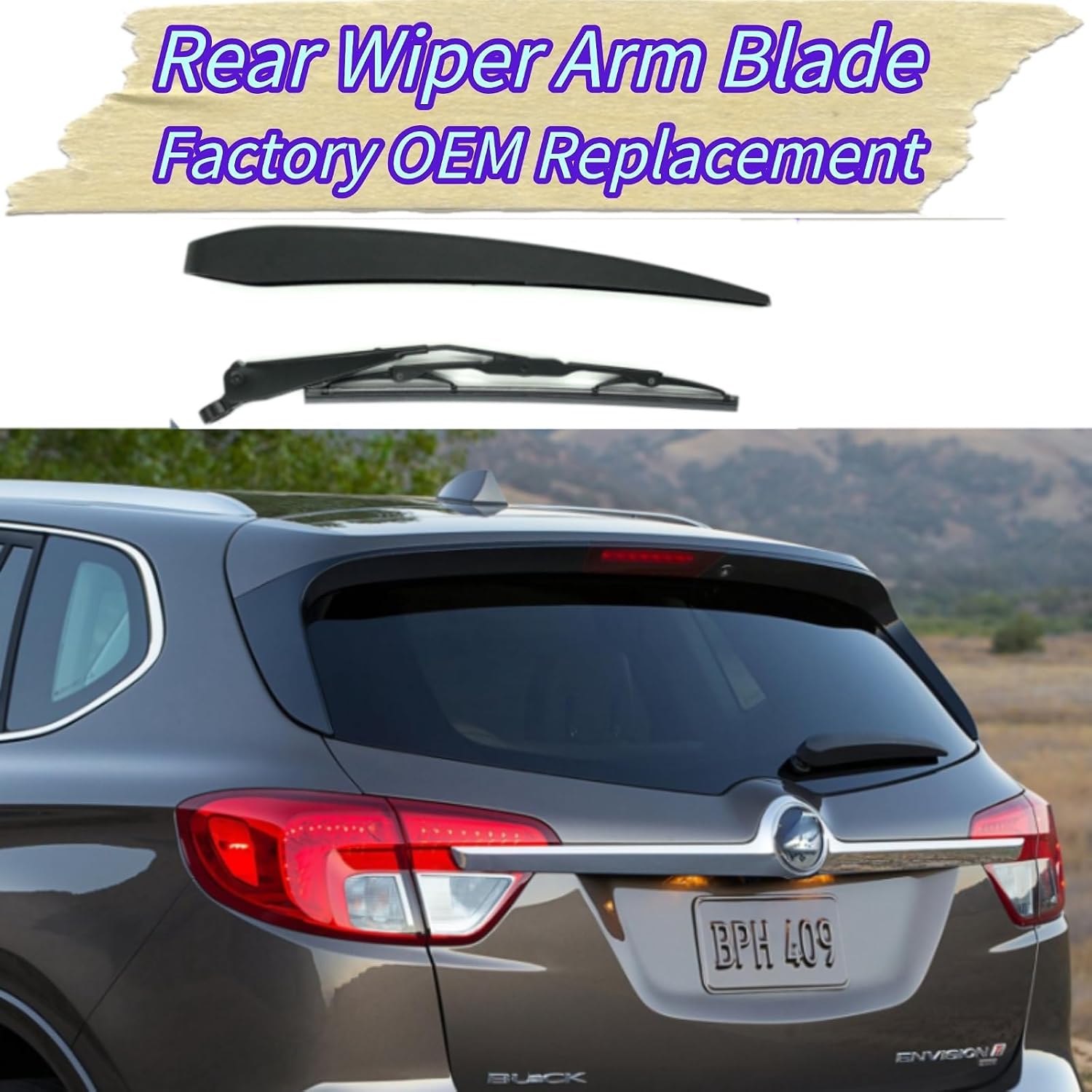 Rear Wiper Blade & Arm Replacement for Buick Envision 2016-2020 2019 2018 2017 - OEM Fit for Base Essence Preferred Premium Premium II 2.0L 2.5L L4 - Gas Flex Models - All-Season