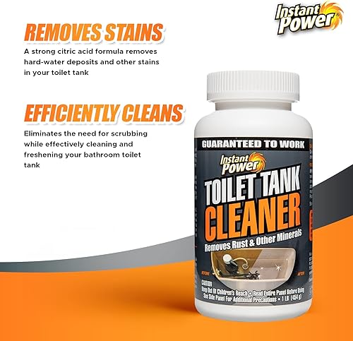 Miniatura 3 de Instant Power Limpiador de tanque de inodoro  Polvo de limpieza de inodoro de baño, elimina el óxido y otros minerales, sin frotar, 16 onzas y