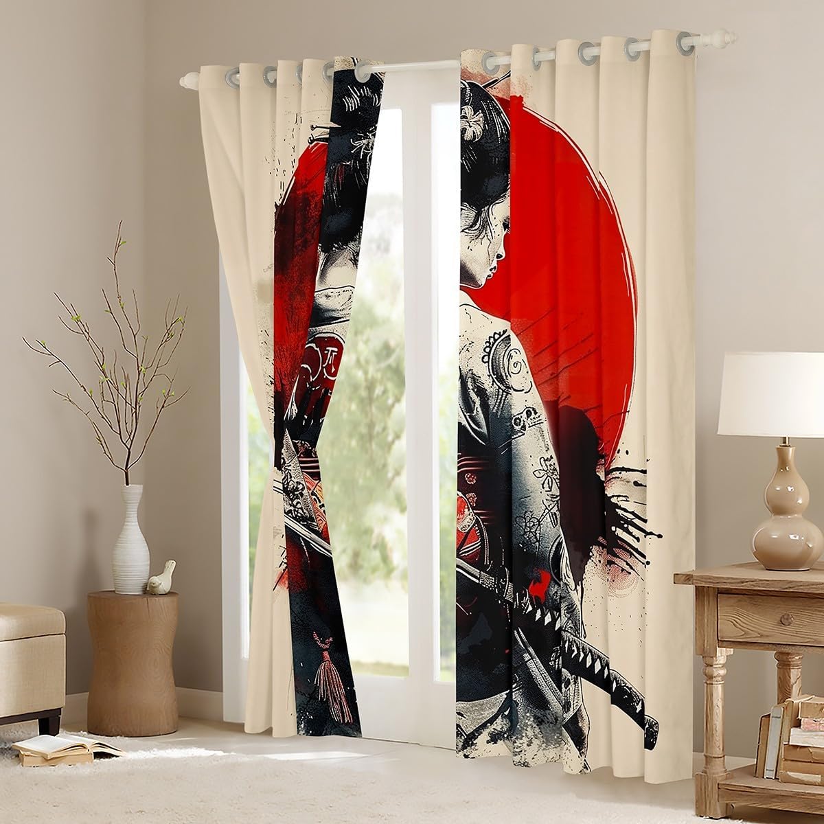Feelyou Kids Japan Geishas Curtains for Bedroom (2 Panels, 38 x 45 Inch) Boys Girls Red Sunset Blackout Curtains Japan Style Darkening Drapes Japan Tradition Aesthetic Window Treatments image 3