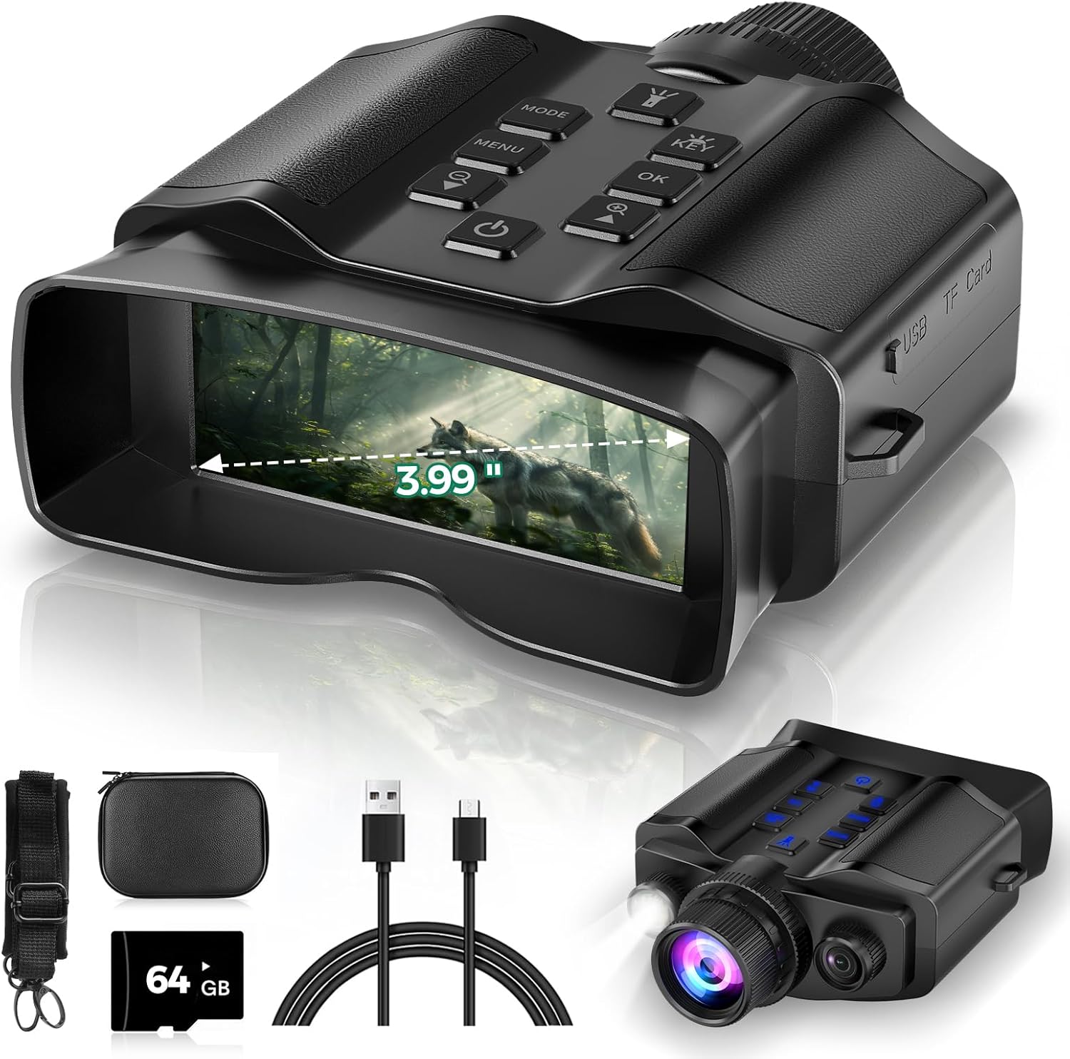 Night Vision Goggles for Adults, 3.99" HD Screen, 10000mAh Rechargeable Night Vision Binoculars with 64GB Card for Hunting Camping Surveillance