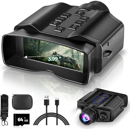 4K Night Vision Goggles for Adults, 3.99" HD Screen, 10000mAh Rechargeable Night Vision Binoculars with 64GB TF Card for Hunting Camping Surveillance