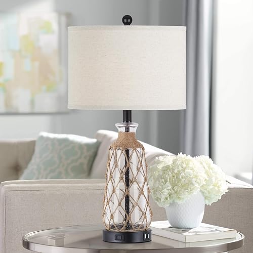 Miniatura 6 de Juego de 2 lámparas de mesa de cristal costero de 25.5 pulgadas, regulables de 3 vías, control táctil, con 2 puertos USB y salida de CA, lámpara