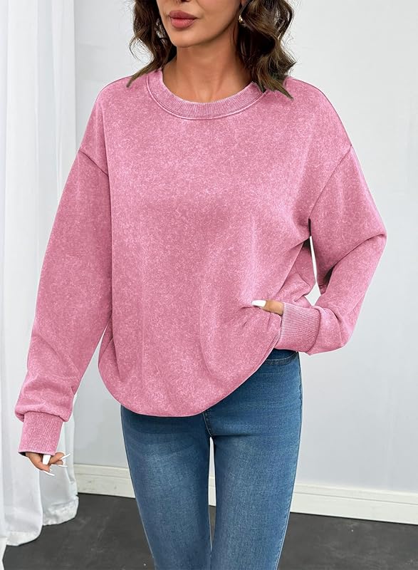 SHEWIN Oversized Sweatshirt For Women Fall Long Sleeve Tee Shirts, Pink, L image 2