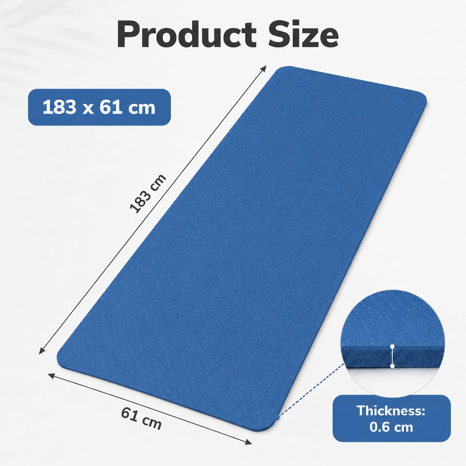 GOOGO Materassino yoga antiscivolo spesso, 183×61 cm, tappetino fitness in gomma TPE per yoga, pilates, stretching, home training e ginnastica (blu scuro)