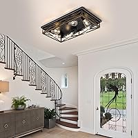 Vista 2 de Lámpara de techo rústica de granja para cocina, accesorios de iluminación de 6 luces para pasillo con montaje empotrado en el techo, lámpara