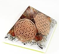 Vista 6 de Generador de energía hecho a mano de orgonita con forma de flor de la vida, pirámide orgonita para curación y armonía, con ámbar báltico y cuarzo