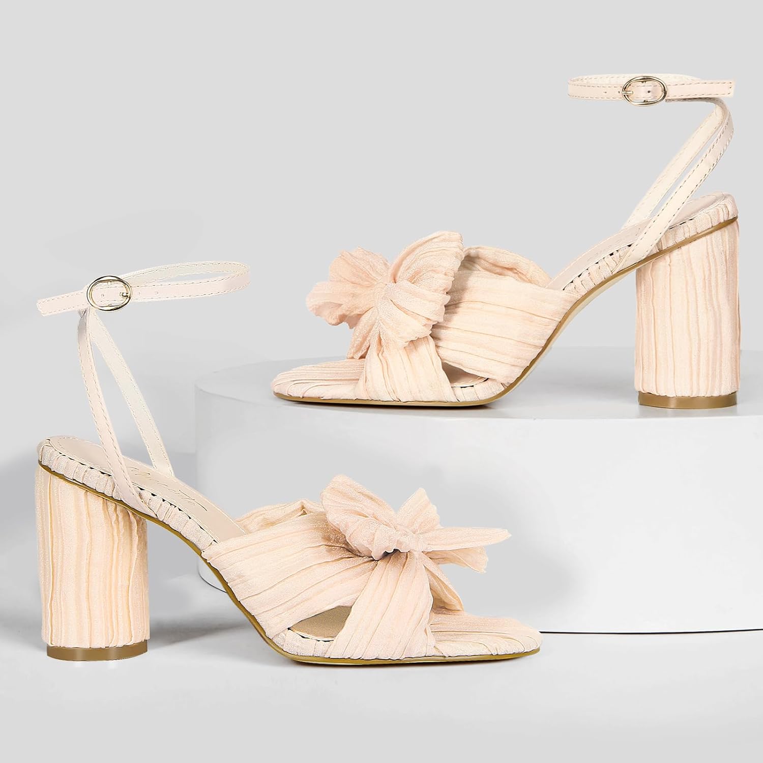 MUCCCUTE Women's Bow Knot Heeled Sandals Ankle Buckle Strap Chunky Heeled Open-toe Comfortable Wedding Party Fashion Heeled - Image 5