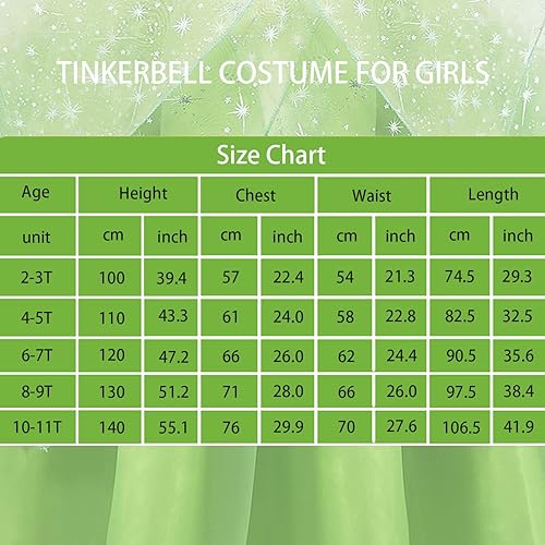 Miniatura 5 de Disfraz de princesa Tinker Bell para niñas pequeñas vestido de hadas para fiesta de cumpleaños vestido para ocasiones especiales con alas verde