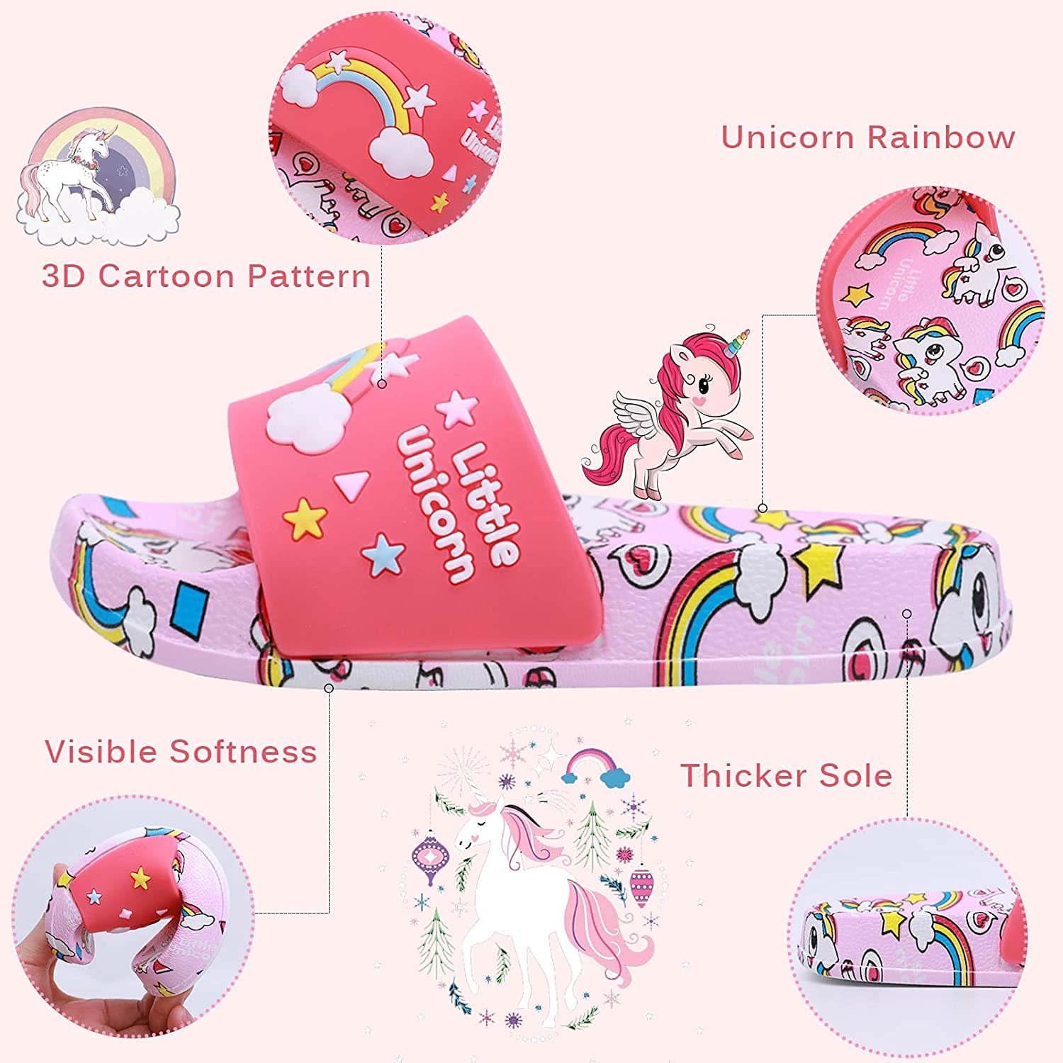 Enfants Chaussons Licorne Pantoufles de Bain Plates Chaussures de Piscine et de Plage Antidérapant Tongs de bain pour enfant Pour la douche et le bain