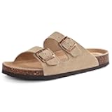 Unisex Cork Footbed Slide Sandal, Arch Support Summer Outdoor Sandals with Adjustable Buckle for Women and Men