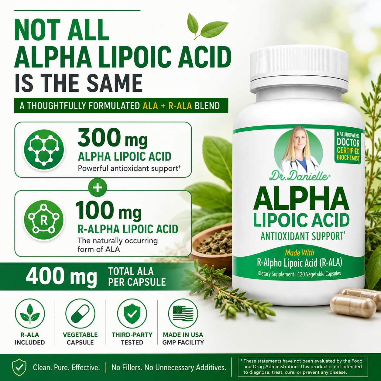 Alpha-Lipoic Acid by Dr. Danielle, Neuropathy Support, Non-GMO, Gluten-Free, Vegan, Soy-Free, Promotes Healthy Blood Sugar, Alpha R Lipoic Acid R-ALA, R-ALA, 120 Veggie Caps — Amazon image 5