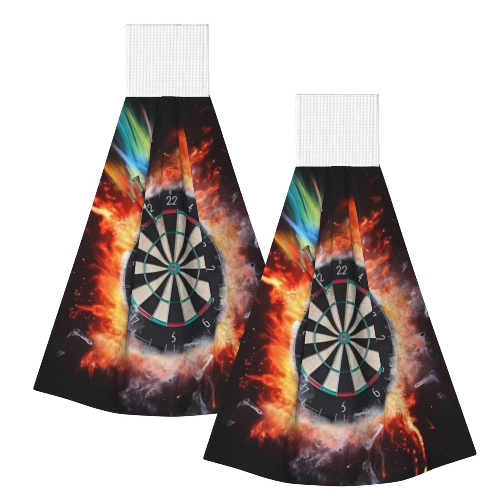 DOPKLNA Dart Board Printed, 2 Pcs Hanging Coral Fiber Hand Towels for Bathroom, Absorbent Kitchen Towels