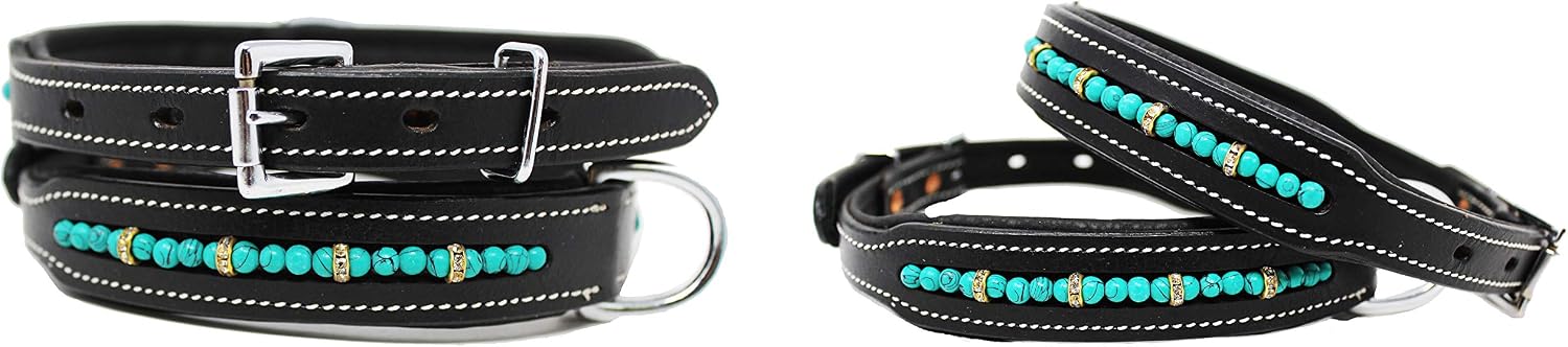 Medium 17''- 21'' Rhinestone Dog Puppy Collar Crystal Cow Leather 6021B