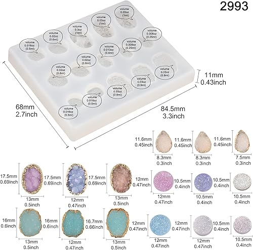 Miniatura 2 de Juego de moldes de silicona de resina epoxi de ágata druzy para joyería de cabujón de geoda, pendientes, pulseras, 33 formas de 0,35 a 1,65 pulgadas