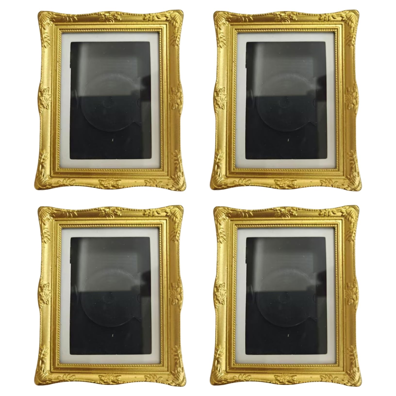 Tsawntd 2x3 Magnetic Picture Frames, 4PCS Embossed Plastic Magnet Picture Frames for Fridge, Locker & More, Golden Magnet Photo for Fridge Wallet Size Magnetic Photo