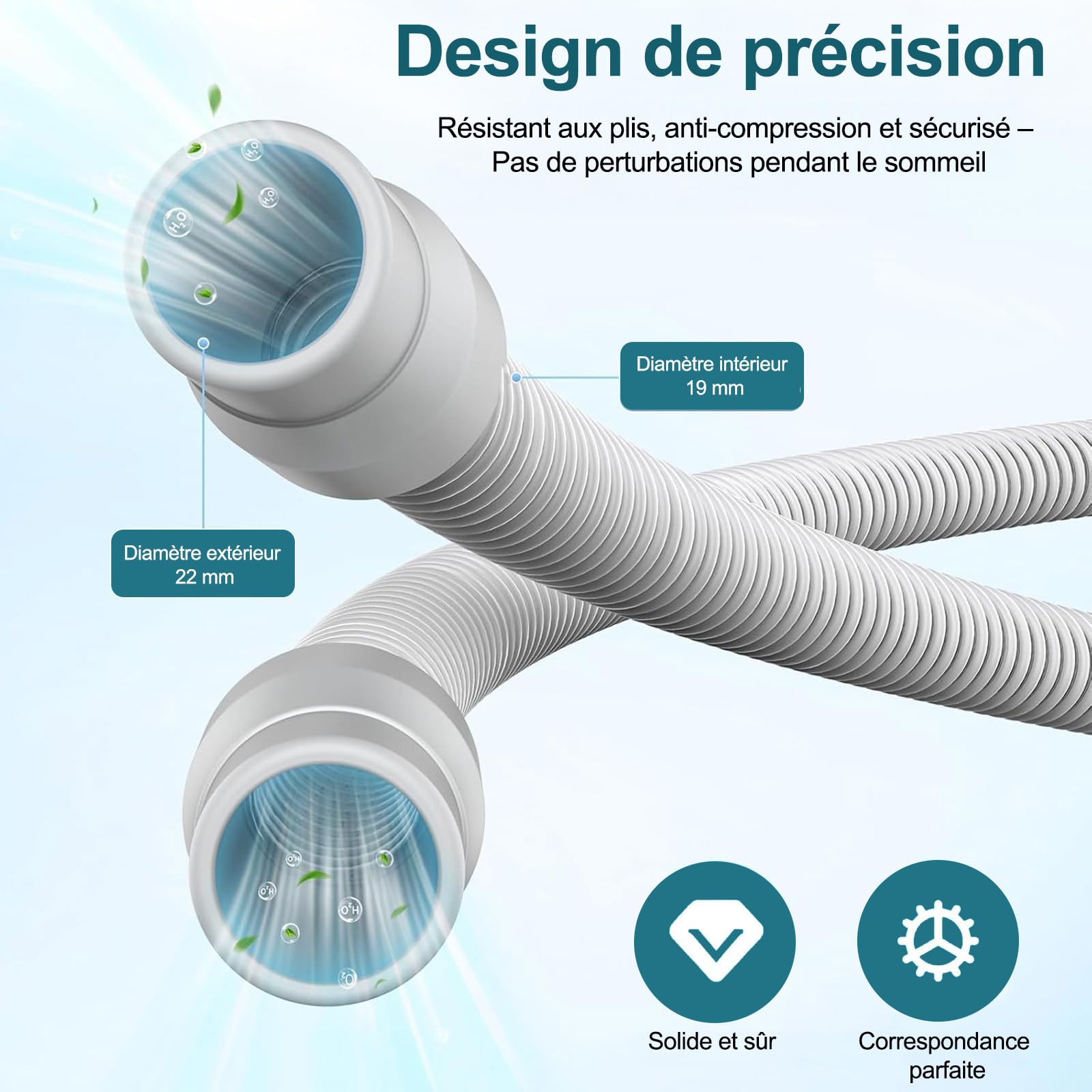 Tuyau Universel 6 Pieds avec Connecteurs Standard 22 mm | Tube d’Air Flexible et Léger pour Masque | Accessoire Essentiel pour la Plupart des Machines