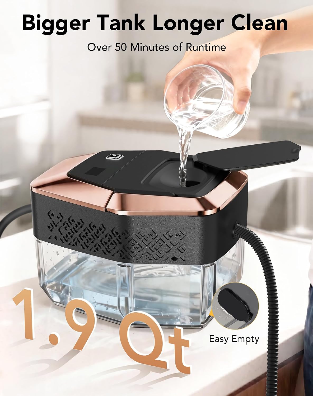 Homeasy Steam Cleaner for Home, 1500W Handheld Steamer for Cleaning with 3-Level Handle, 15s Heat-Up & 1.8L Large Tank, Portable Steamer for Car, Grout, Tile, Floor, Kitchen & Bathroom