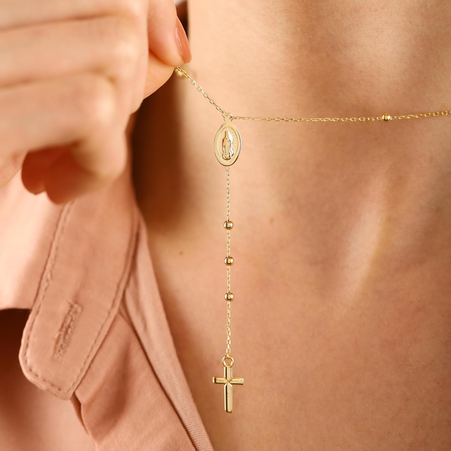 DORANA 14K Gold Layered Cross Necklaces for Women,Tiny Small Sideways Cross Necklace Minimalist Christian Jewelry Gifts First Communion Confirmation Easter Stuff,2Pcs - Image 2