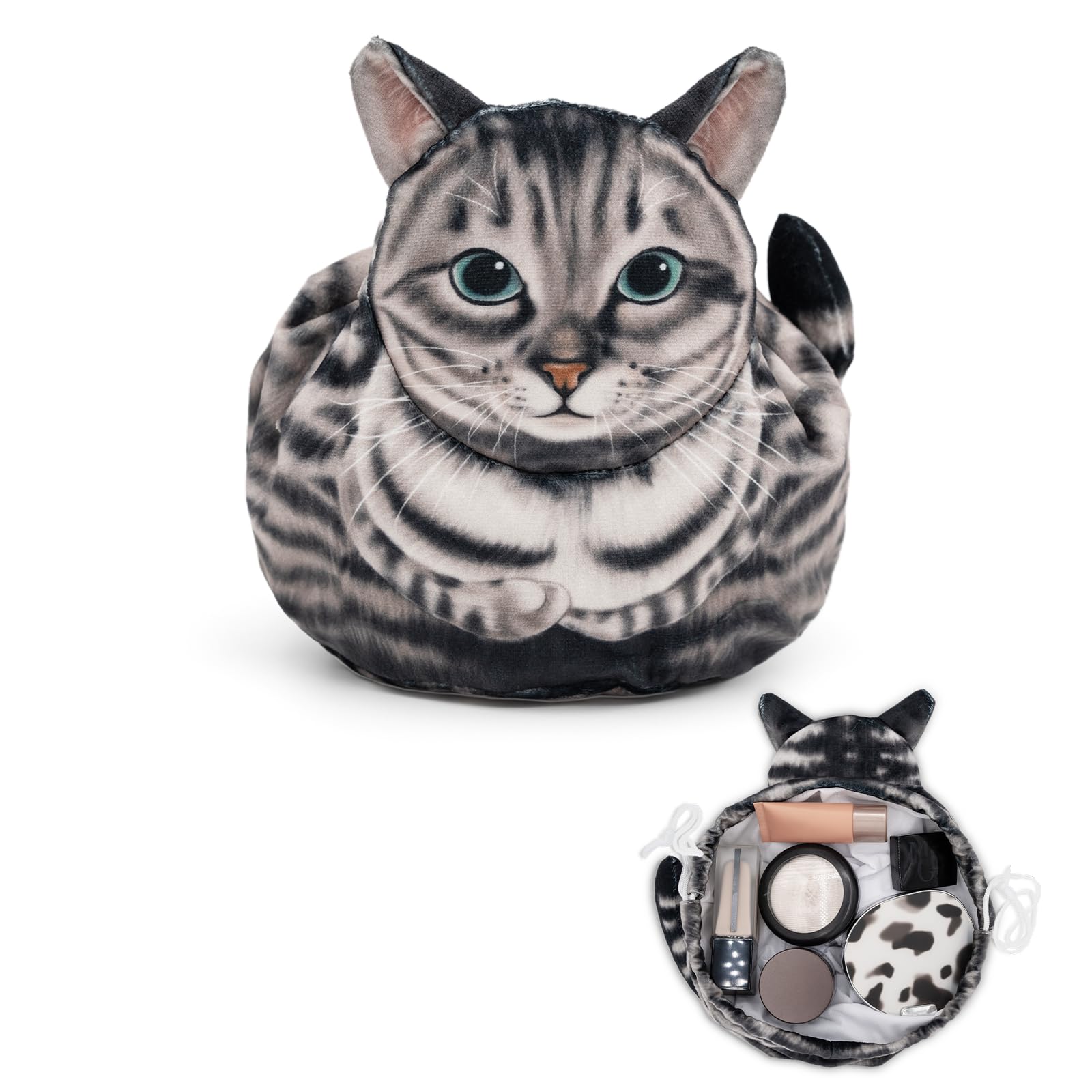 GKIOYRO Drawstring Makeup Bag, Cute Cat Travel Makeup Bag Gifts for Women Large Cosmetic Bag for Women Travel Toiletry Bag (Gray Cat)