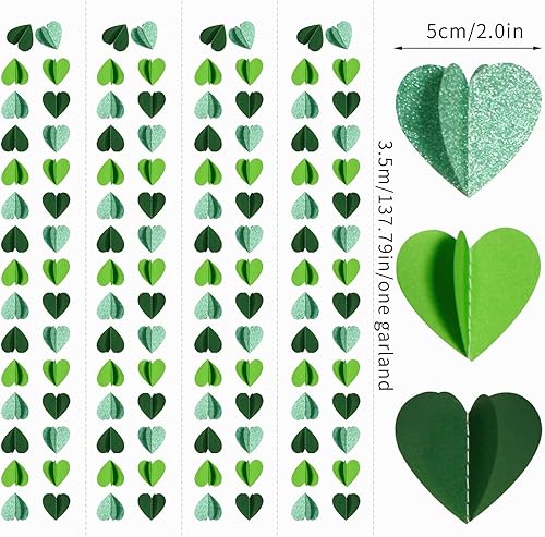 Miniatura 2 de Guirnalda de corazones verdes para fiesta, 46 pies, 3D, primavera, verano, jardín, colgante, bandera, cumpleaños, boda, compromiso, baby shower, día