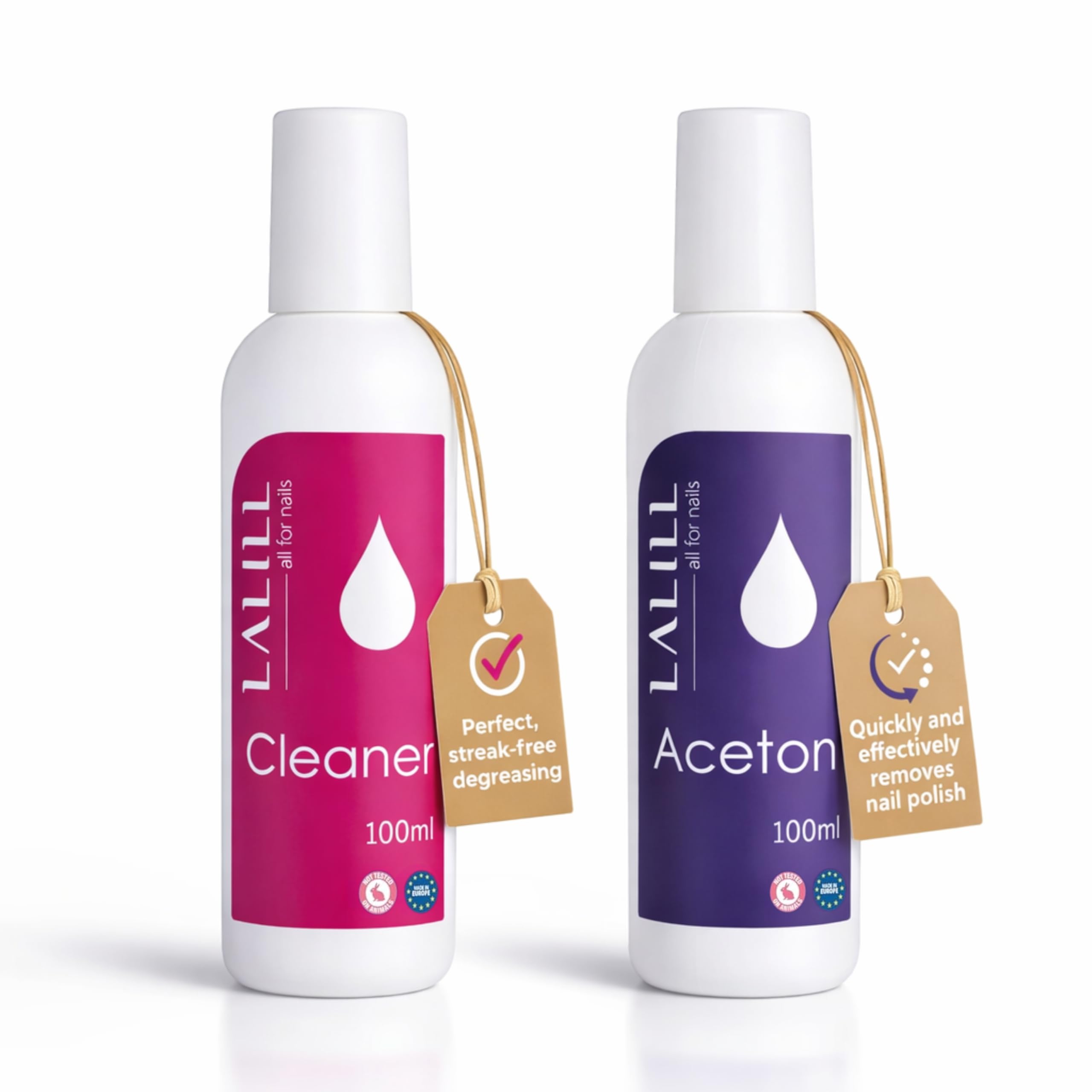 LALILL Zestaw do czyszczenia paznokci 100 ml + acetonowy zmywacz do paznokci 100 ml – odtłuszczacz do paznokci, zmywacz do paznokci, żelów, hybryd, do czyszczenia paznokci żelowych