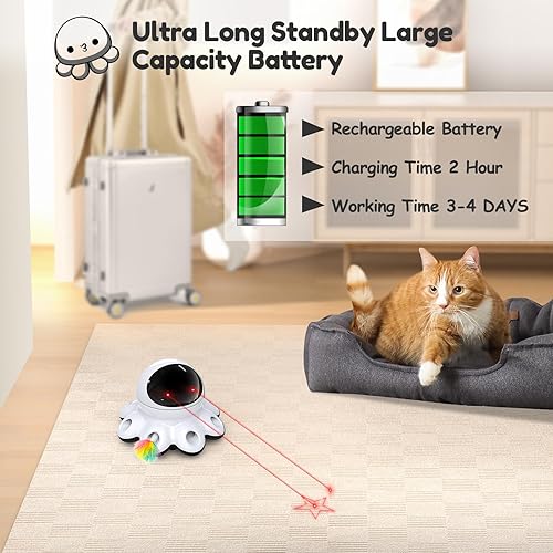 Miniatura 6 de ORSDA Juguete láser para gatos, juguetes interactivos 2 en 1 para gatos de interior, puntero láser automático, 8 agujeros, ratones golpean una pluma