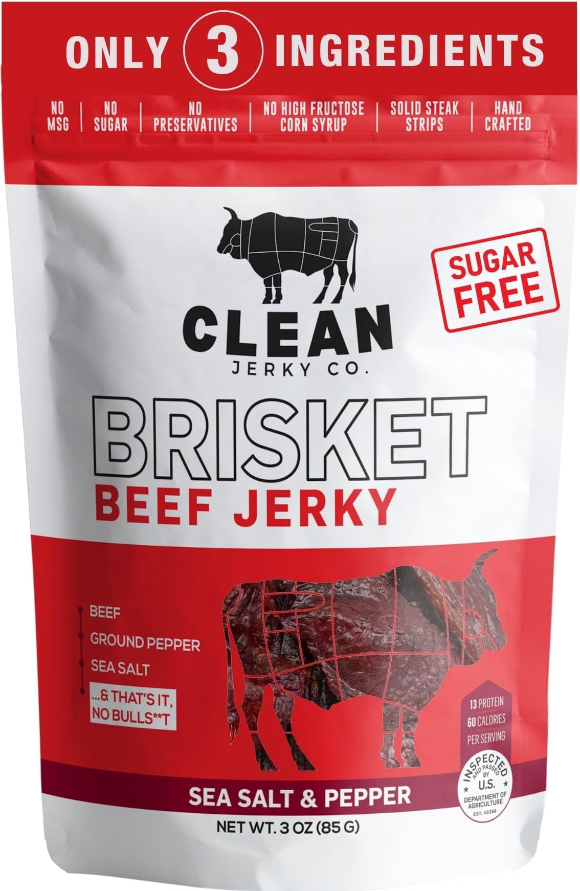 Clean Jerky Co. Old Fashioned Dry Zero Sugar Beef Jerky | Salt & Pepper – Flavorful High Protein Snacks | Healthy Snacks for Adults | Made with 100% Beef | No MSG, No Sugar, No Nitrates, No High