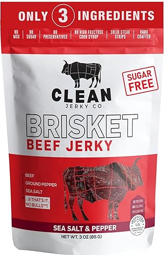 Clean Jerky Co. Old Fashioned Dry Zero Sugar Beef Jerky Sal y pimienta - Bocadillos ricos en proteínas Snacks saludables para adultos Hecho con