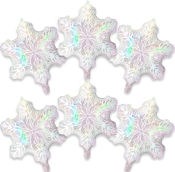 6pcs 18 Iridescent Snowflake Balloons Frozen Ice Transparent Snow Party Supplies for Winter Theme Snow Balloon Wedding Birthday Baby Shower Party Decoration