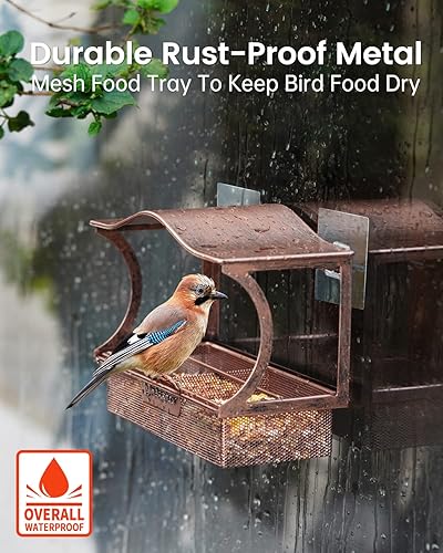 Miniatura 5 de Comedero para pájaros de ventana, comedero de pájaros de metal duradero para ventana, comederos para pájaros de ventana con ventosas fuertes, hoja