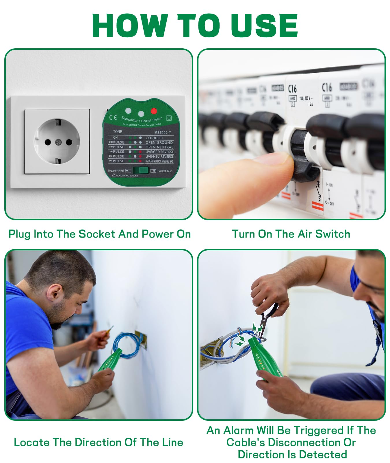 HISITEK – Detector de Cables en Pared, Ajustable Sensibilidad, 110-250 V CA, Linterna LED, Enchufe Europeo - Rastreador y Detector de Cables【Sin batería】