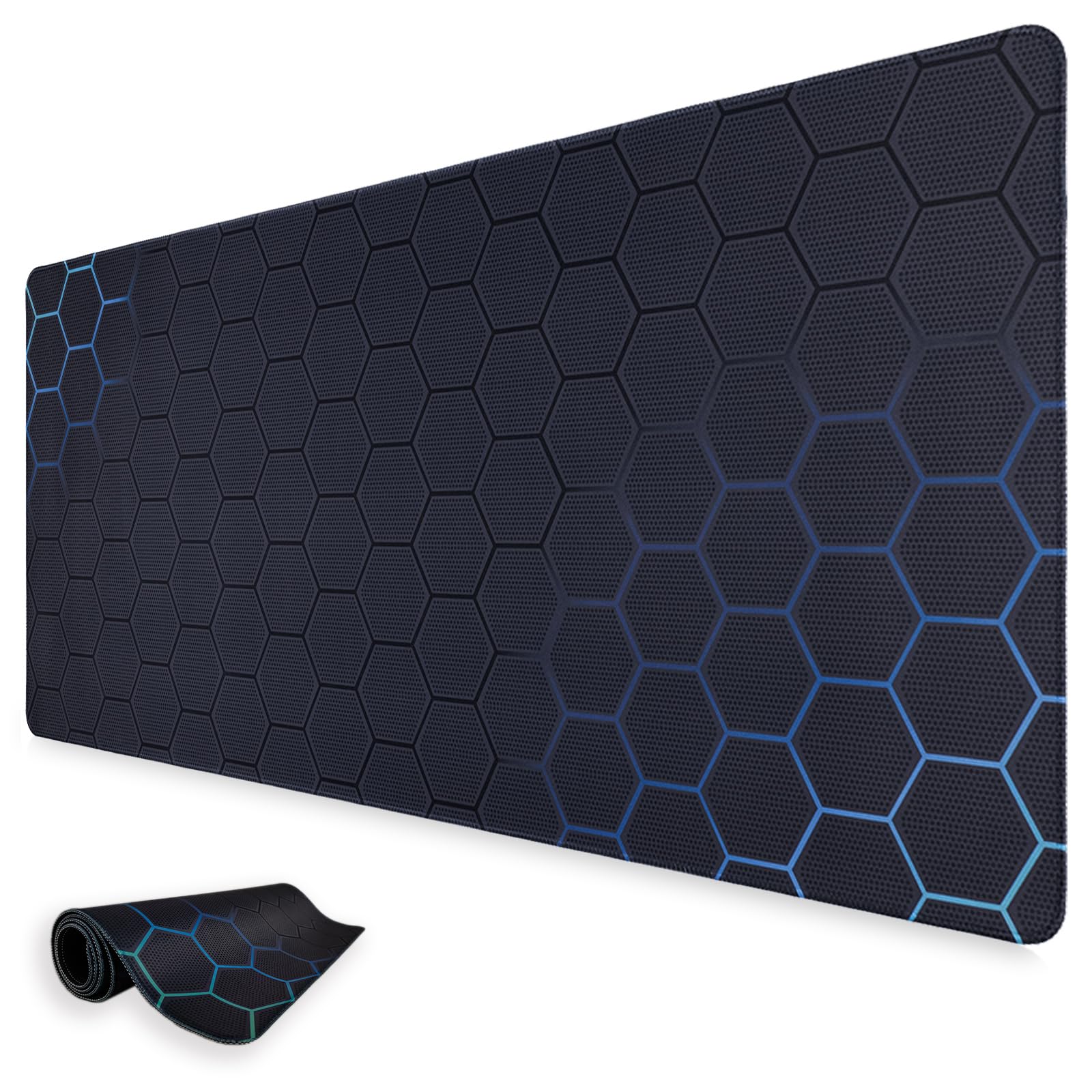 Niviy Gaming Mousepad 900x400mm Mauspad mit geometrischem wabenmuster,Wasserdicht Oberfläche Verbessert Präzision und Geschwindigkeit,rutschfeste Gummibasis Tischunterlage für Büro Zuhause,Blaugrün