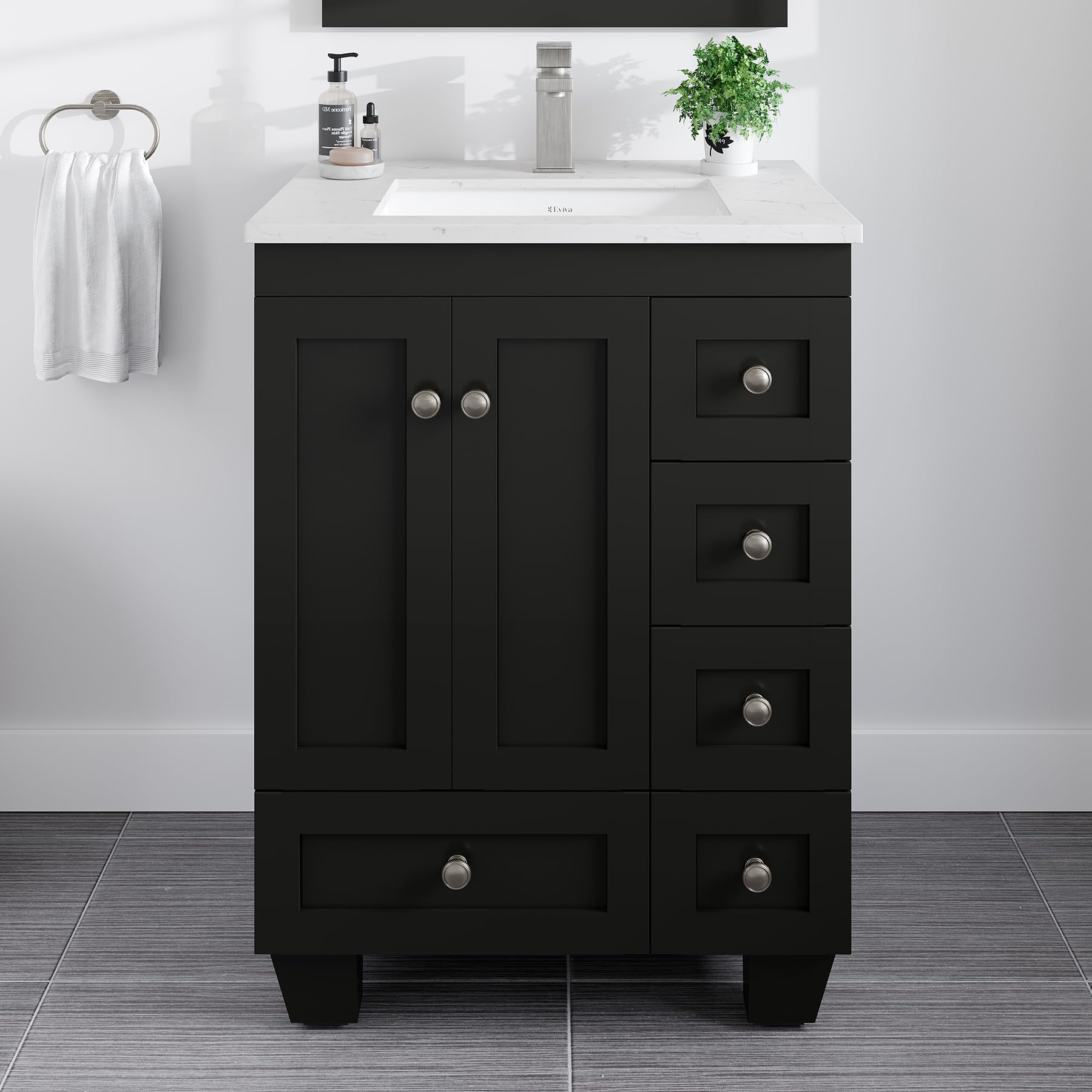 Eviva Acclaim 24-inch espresso bathroom vanity with white quartz top