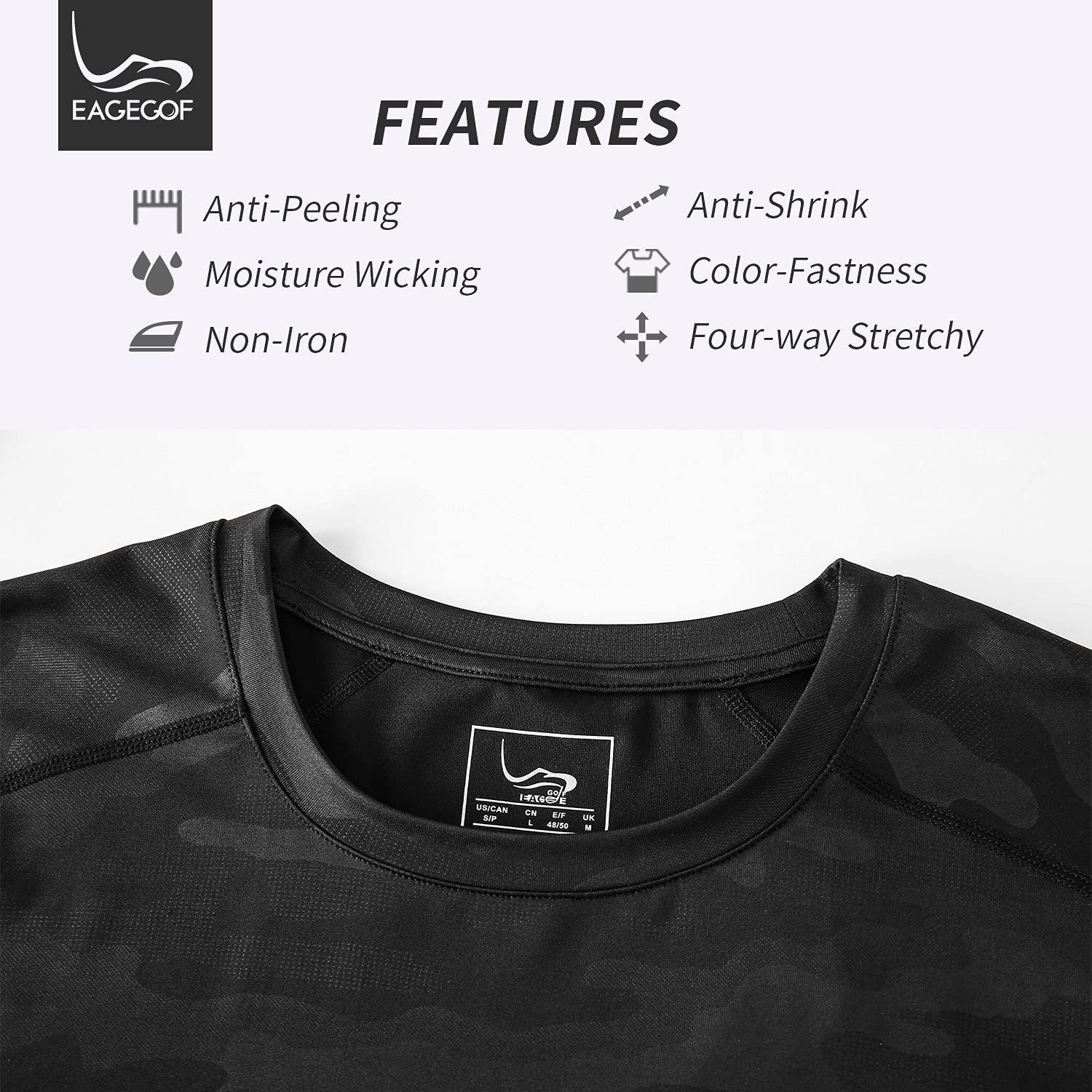 EAGEGOF Camisas de Hombre de Manga Corta Golf Polo T T-Shirt Tech Performance de Ajuste estándar Respirable