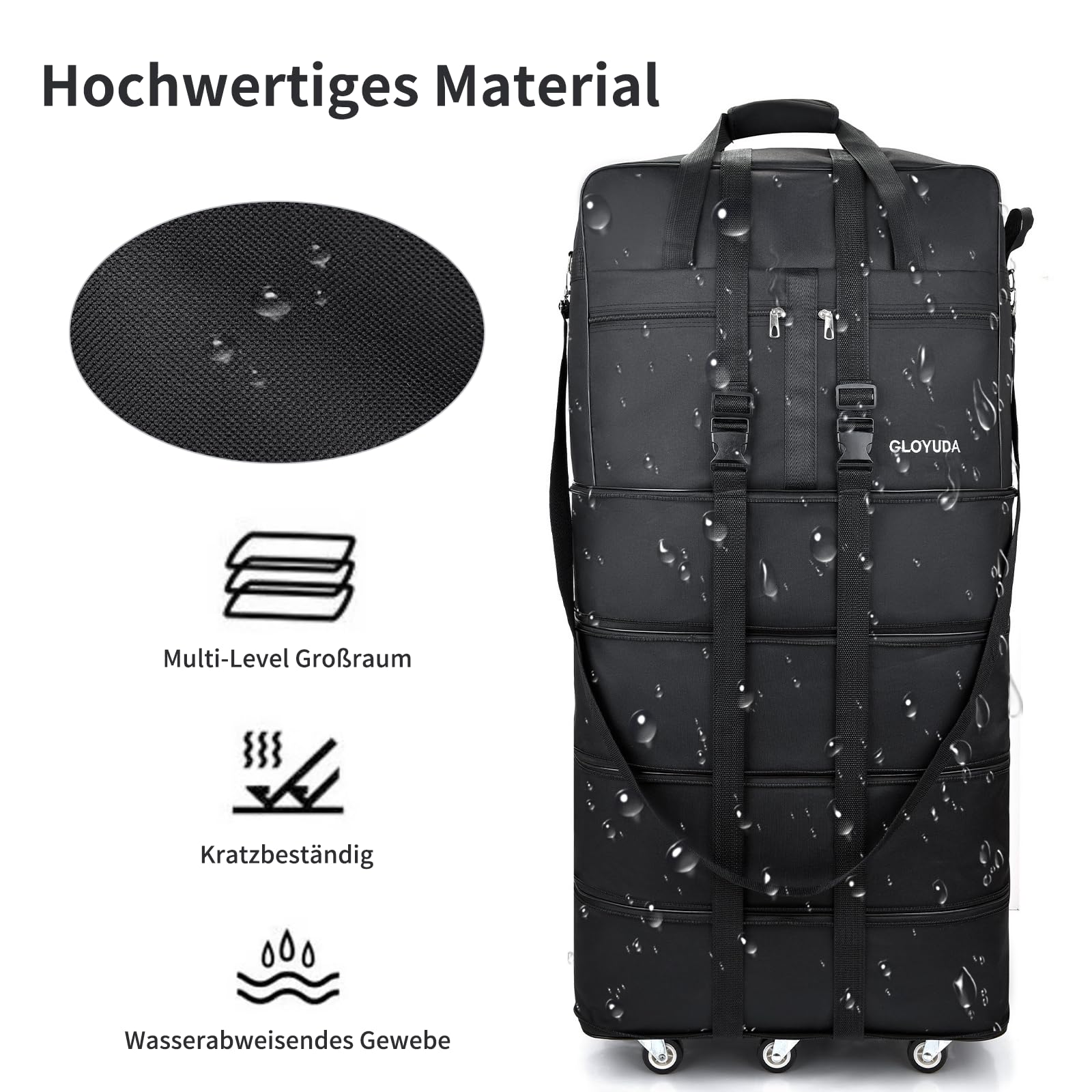 Bolsa de viaje plegable con ruedas, 108,5 cm, bolsa de viaje grande, bolsas de viaje de 125 l, plegable, bolsa de ropa, bolsa de equipaje de mano plegable con una funda para el hombro, bolsa