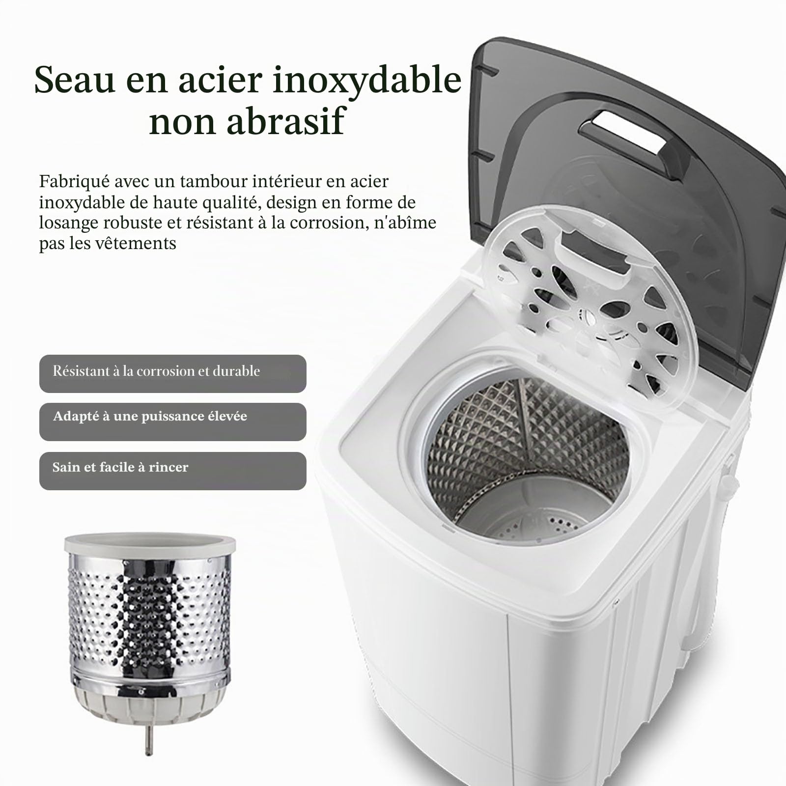 Sèche-Linge À Drainage par Gravité (10 Kg), 2800 TR/Min + Lumière Bleue 360°, Économie D'énergie - 5 Min : 0,016 KWh, Cylindre Intérieur en Acier Inoxydable + Conception De Bouton,A