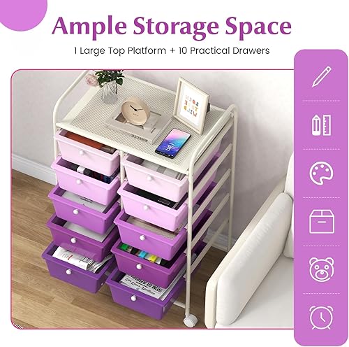 Vista 86 de GOFLAME Carrito de almacenamiento con ruedas de 10 cajones, organizador de almacenamiento de manualidades sobre ruedas, carrito multiusos móvil