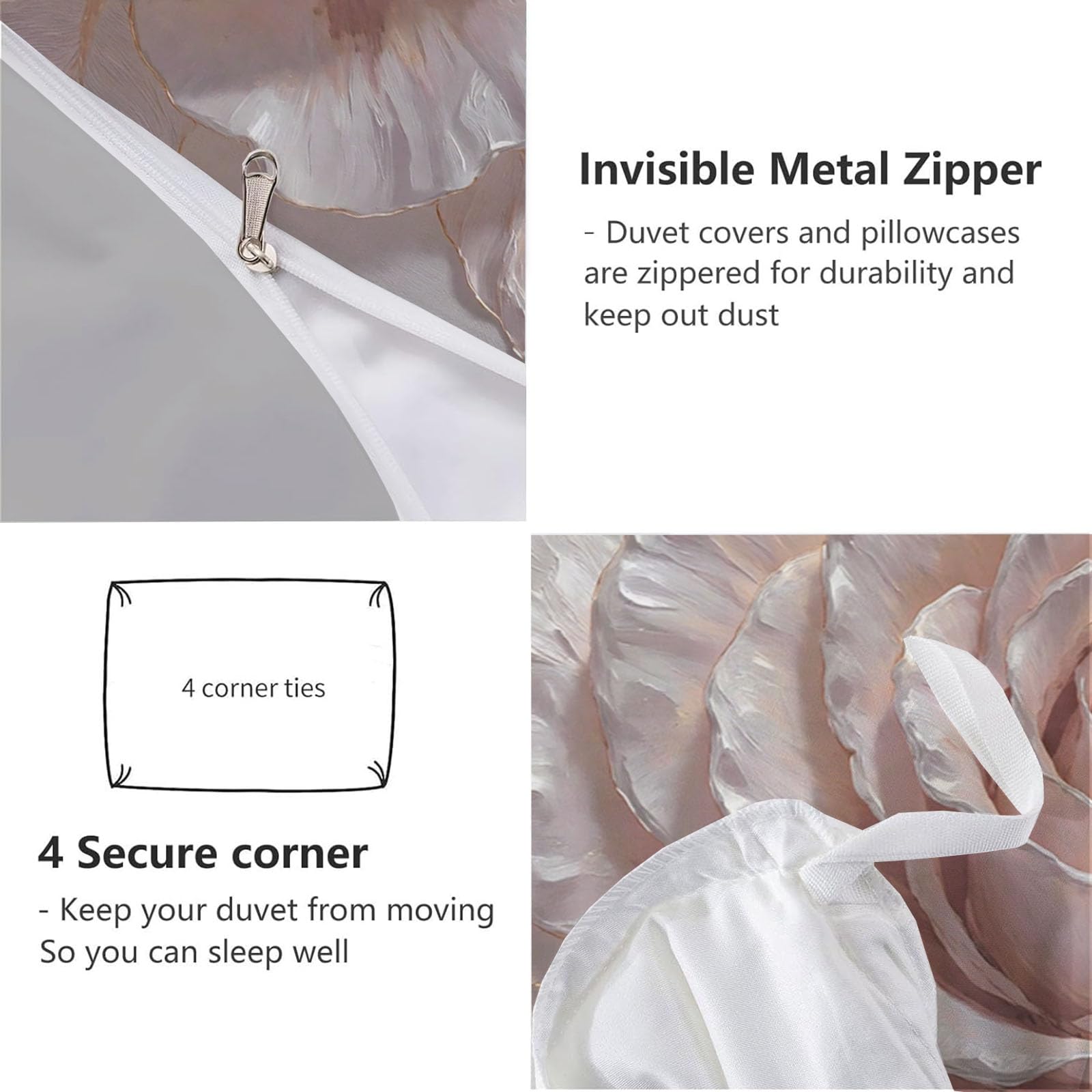 Copripiumino Matrimoniale Fiori Squisiti, Set di Biancheria da Letto Microfibra 3 Pezzi, Parure Copri Piumino 260x240CM e 2 Federa 50x75, Crema Copritrapunta con Cerniera