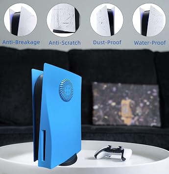 Disc Edition Faceplate with Cooling Vent Cover Skin Shell Panel for PS5 Console Playstation 5 Accessories Face Plate Protective Shell Replacement Plate Scratch Resistant Disc Starlight Blue