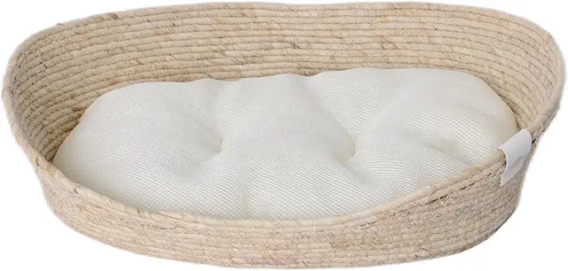 Dehner Premium Kuschelbett für Hunde: Tiefer Schlaf in Weide, 58x48x18 cm, weiß/beige