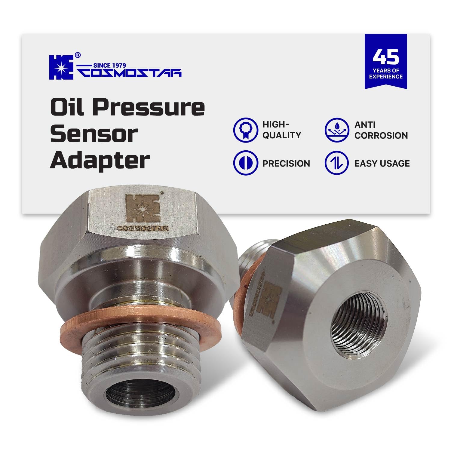 Cosmostar Stainless Steel Oil Pressure Sensor Adapter – M16-1.5 Male to 1/8