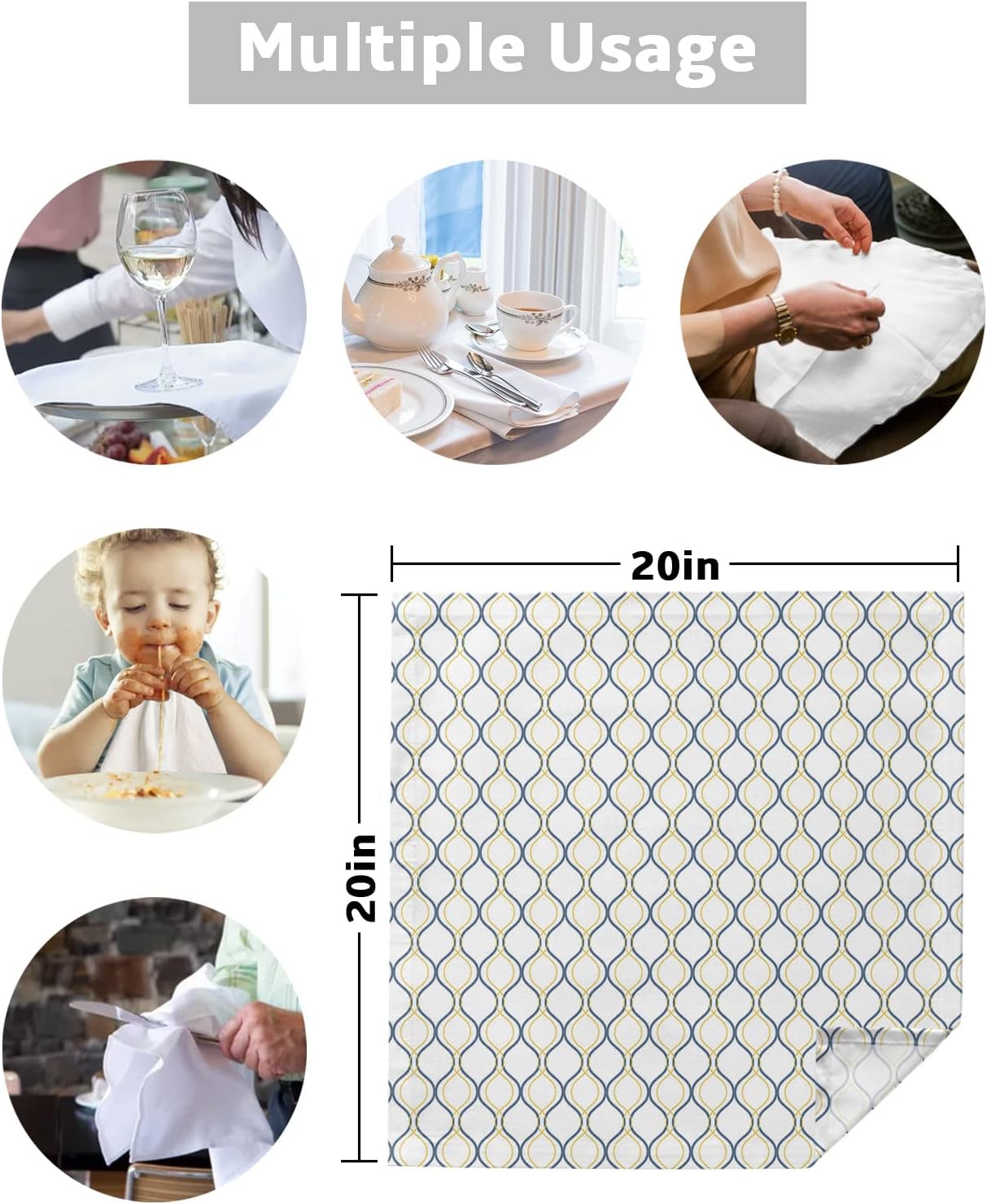 Geometric Cloth Napkins Set of 6 - Washable Dinner Napkins Reusable Table Napkins for Party Weeding Dining Table Setting Decoration,Blue Yellow Abstract Minimalistic Water Ripples Stripes Oversized
